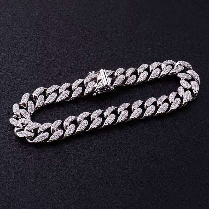 White Gold Moissanite Miami 190mm Ice Out Link Cuban Chain Bracelet