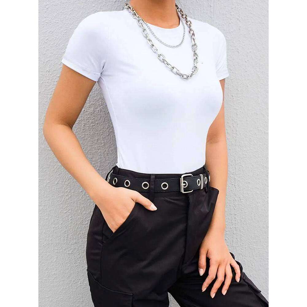 Casual Basic Black White Bodysuit Women Summer Short Sleeve Woman Body Top Cotton Bodycon Jumpsuit Romper Ladies 2023