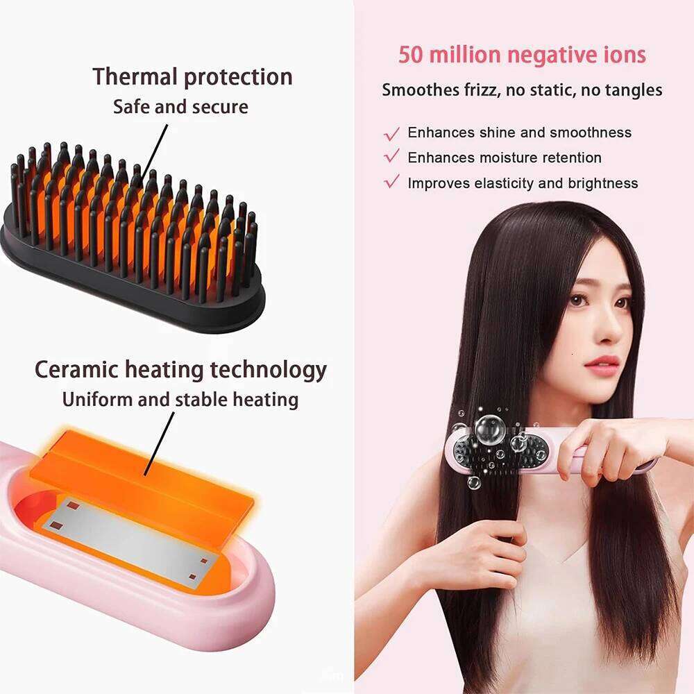 Portable Brushes Wireless Hair Straightener Brush Mini Electric Straightening Negative Ion Thermal Comb