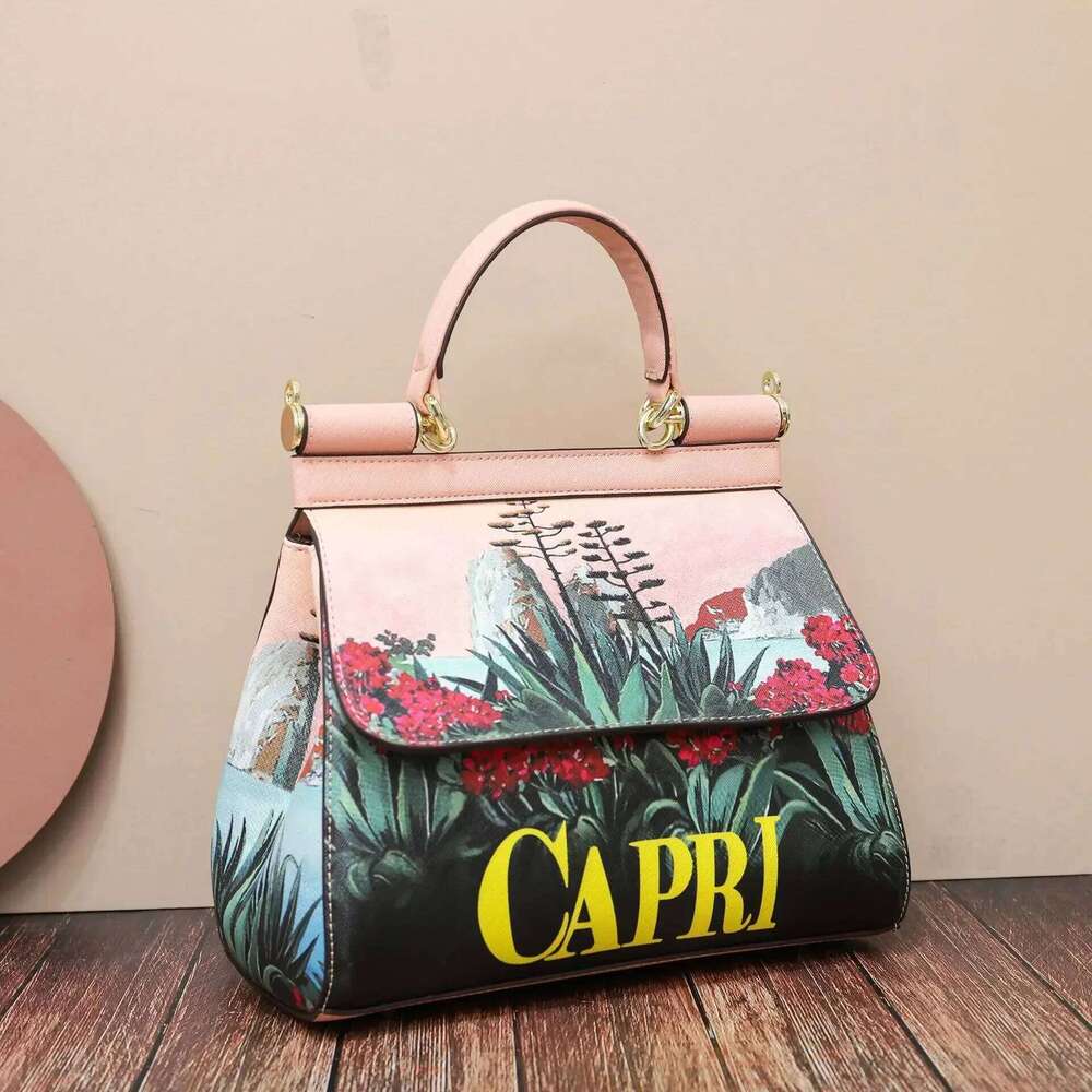 Women Bags Leather Vintage Painting Art Purse Handbags Girl Shoulder Cross Body Messenger Bag Female Totes Braccialini Style