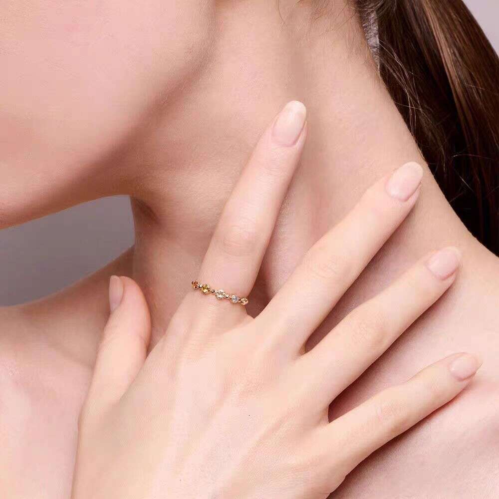 Colorful Zircon for Women, Five Beans Gold-Plated Light Luxury Versatile Adjustable Ring