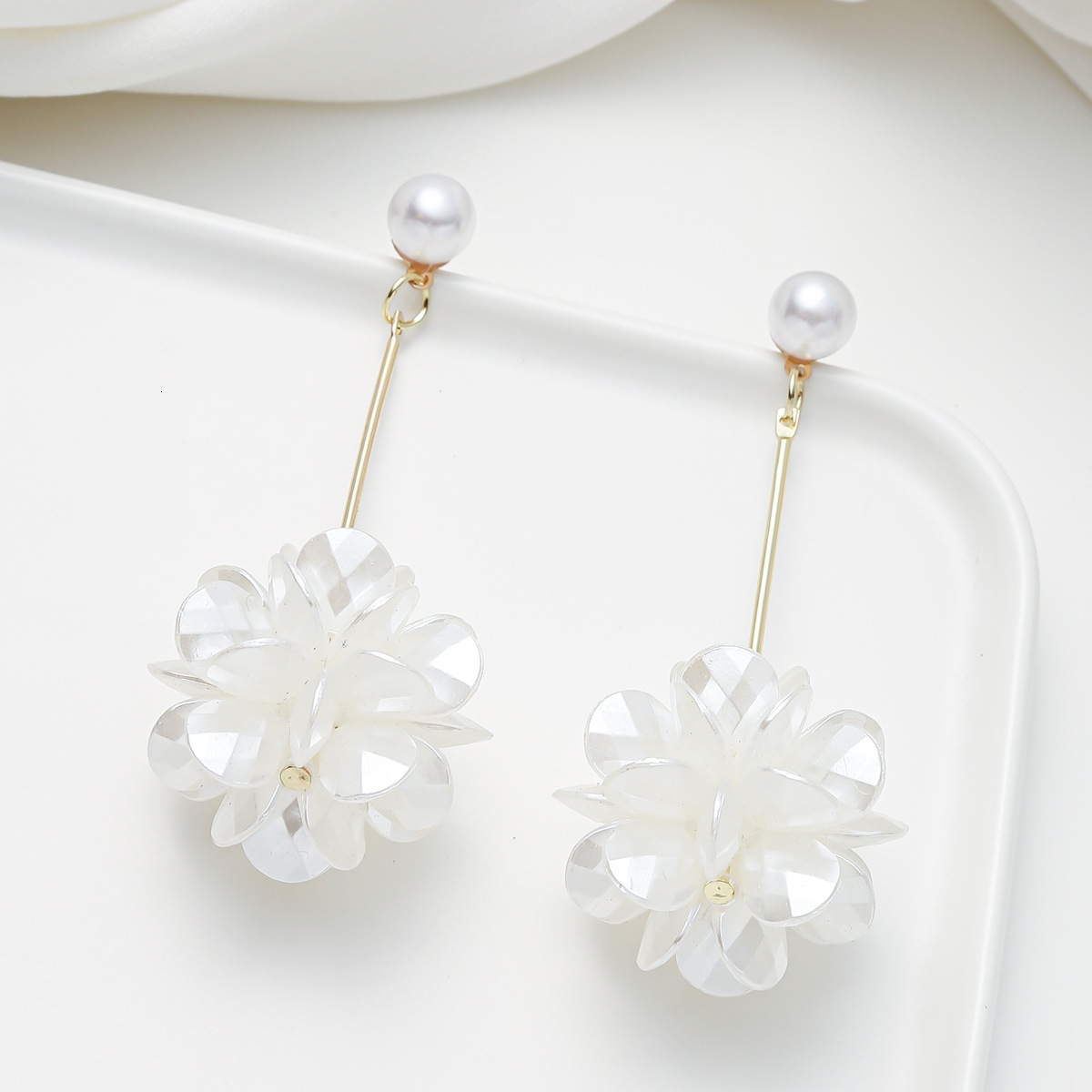 Minimalist Large and Small Pearl Stud Earrings with Unique Petal Design, Long Tassel Earrings, Versatile Ear Jewelry