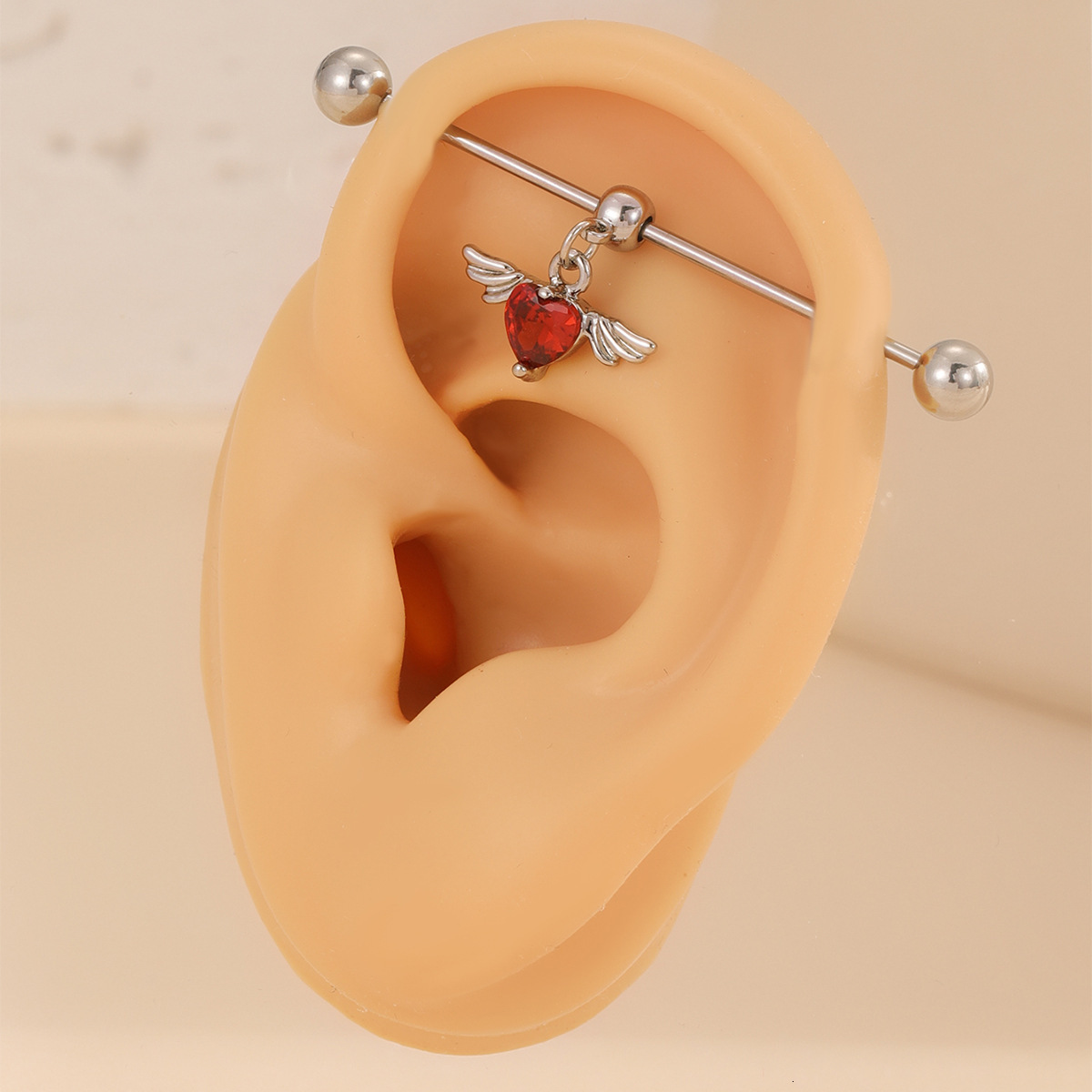 Trendy Hip-Hop Style Red Heart-Shaped Piercing Earrings Versatile Internet Celebrity Ear Bone Studs