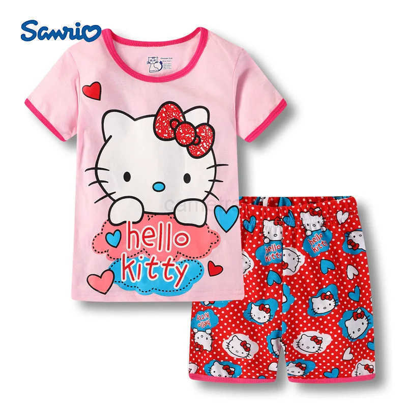 Sanrio Hello Kitty Baby Girls Pajamas Sets Summer Short Sleeve Cotton Girls Sleepwear Childrens Pijamas Pyjamas Kids for 2 3 4 5 6 7 Years XJ250618XJ2