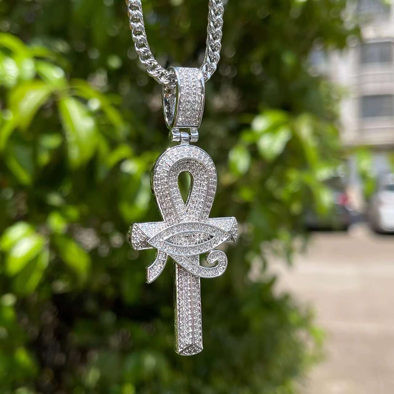24K Gold 925 Silver Egyptian Ankh Cross Pendant Eye Horus Necklace with Moissanite Charms Cultural African Design for Men Women