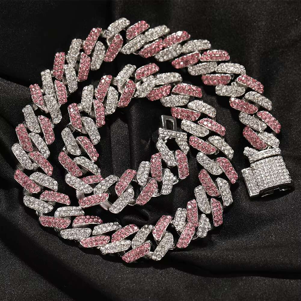New Cuban Necklace Chain Full Diamond 13mm Hip Hop Rap Women Man Cool Cuban Link Chain Bracelet Necklace