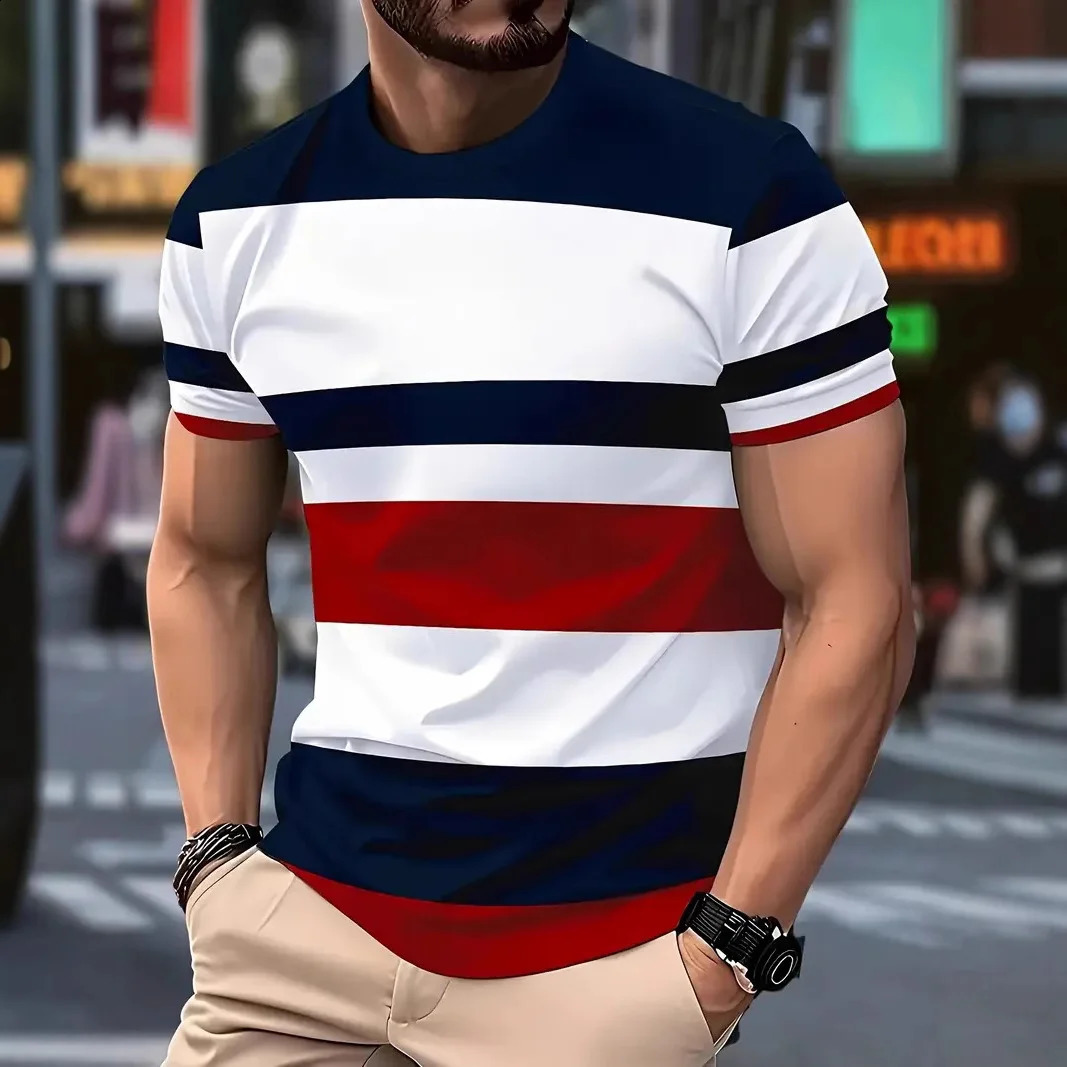 3D Line Printed MenS TShirts Fashion For Men Street Short Sleeved Oversized Top Tees Daily Casual Sportswear 250616