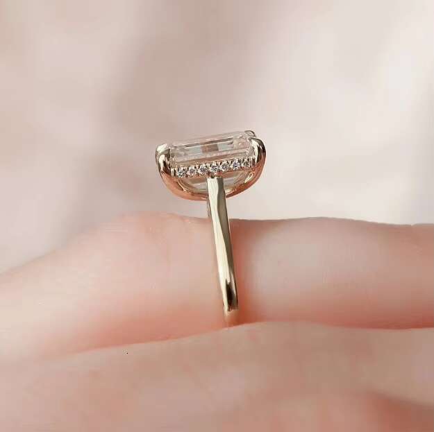 Custom Design 3 Ct Emerald Cut Moissanite Engagement Ring