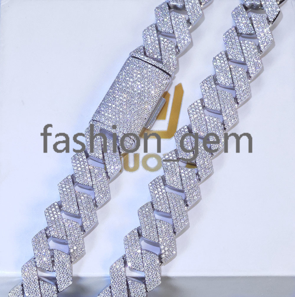 15mm Iced Out Cuban Link Necklace Men Hip Hop Jewelry Shiny VVS Moissanite 925 Silver Chain Gift for Party