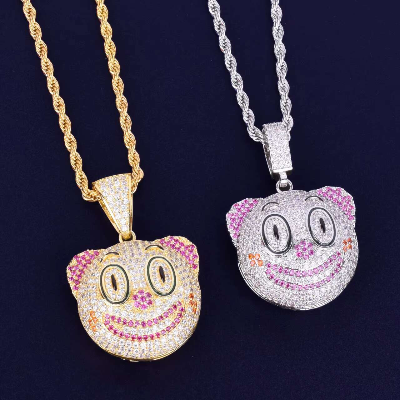 Hip Hop Clown Face Moissanite Pendant Charm 18k Gold .925 Silver with Pendant Cartoon Chain Necklace