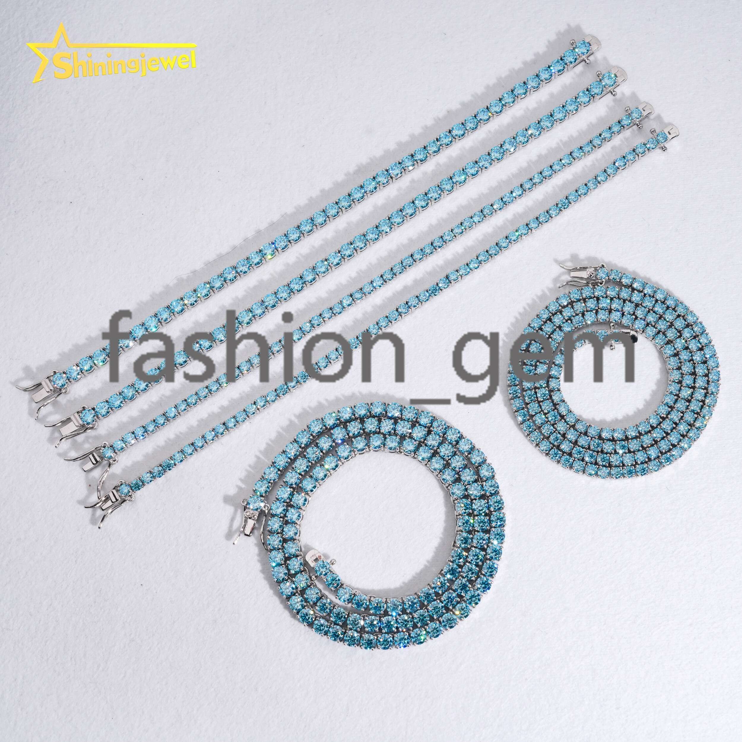 Pass Diamond Tester Hip Hop Jewelry 925 Sterling Silver Fashion Necklace 3mm 4mm Iced Out VVS Blue Moissanite Tennis Chain