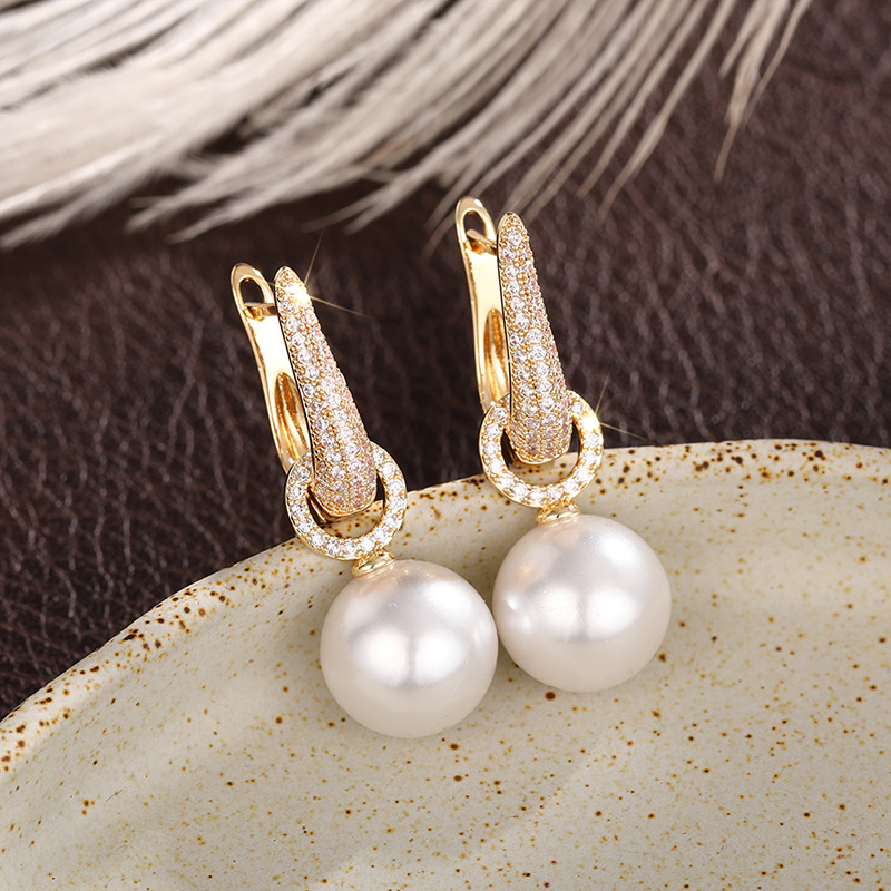 2025 Choucong Top Sell Sparkling Dangle Earrings Luxury Jewelry 925 Sterling Silver Large Pearl Pave White 5A Zircon CZ Diamond Elegant Party Women Cl