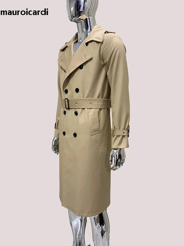 Mauroicardi Spring Autumn Long Khaki Trench Coat Men Double Breasted High Quality Chic European Clothes Overcoat 250618