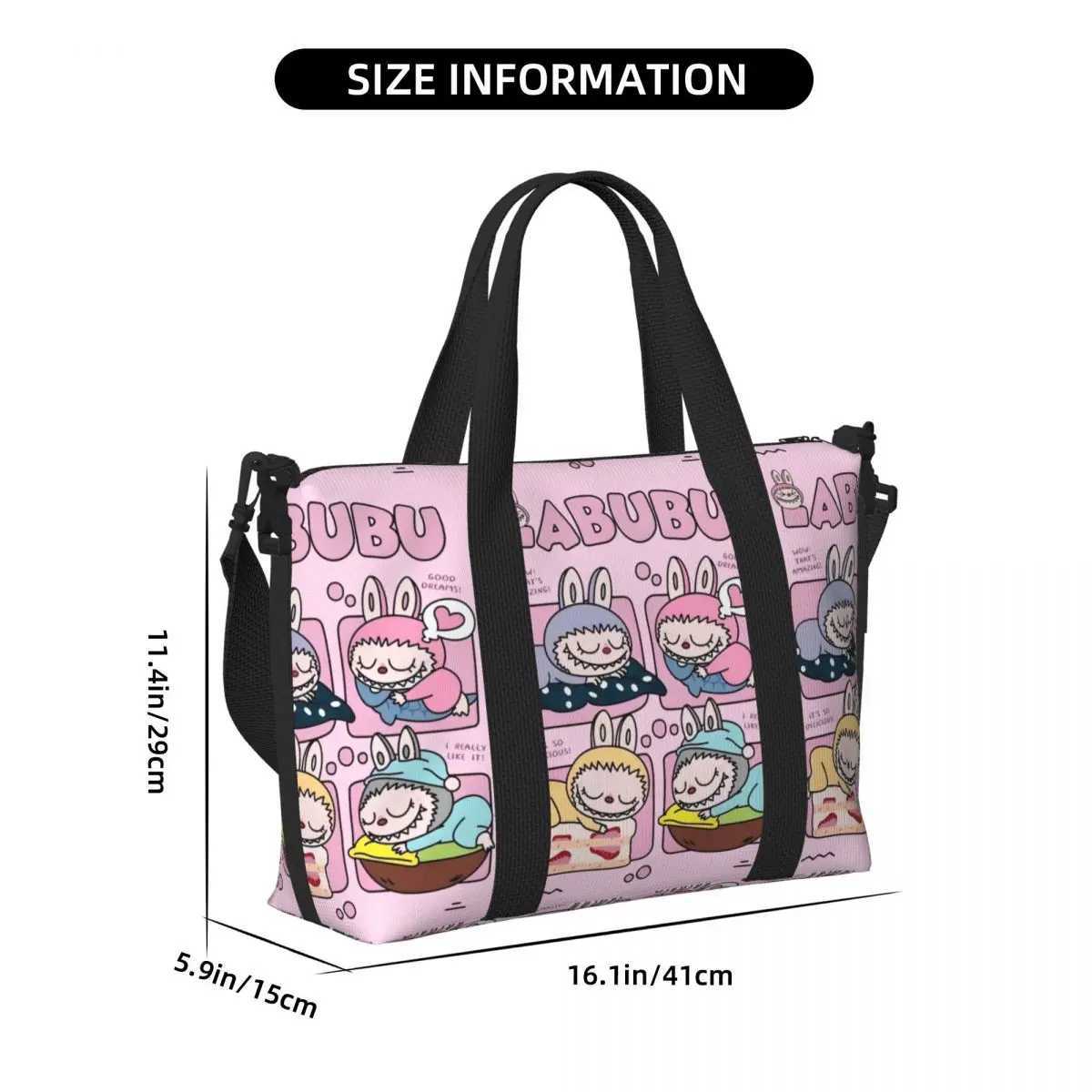 Custom L-Labubus Doll Beach Tote Bag for Women Extra Large Gym Carry On Playful Monster Travel Shopping Bags W250618