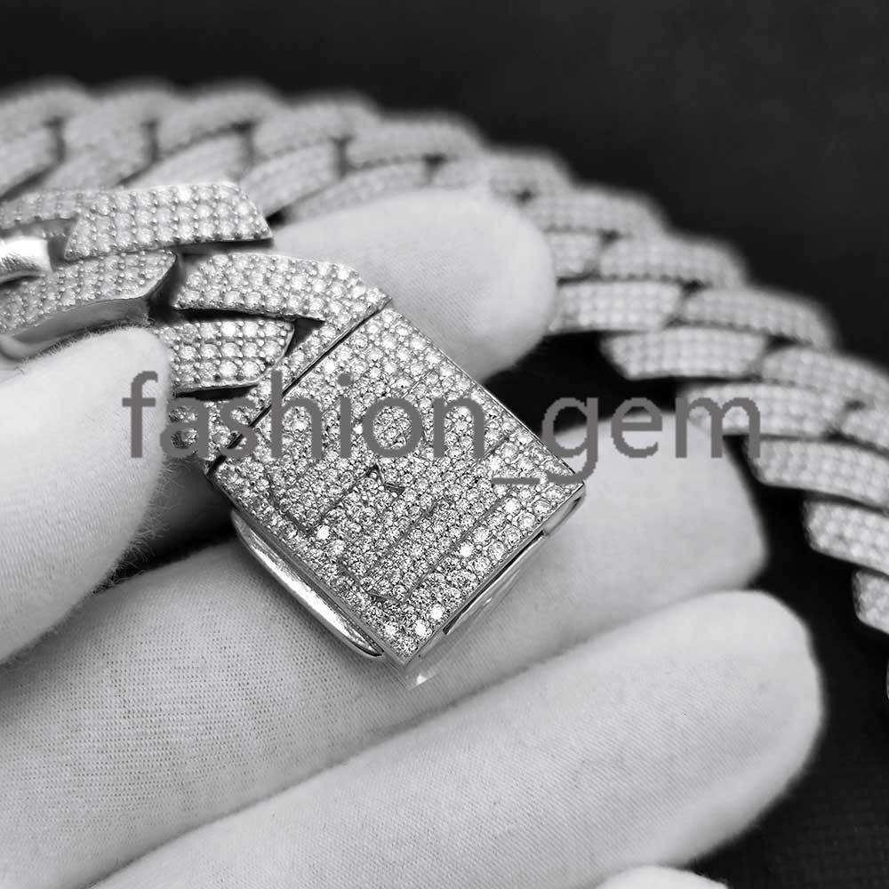 High Quality 925 Sterling Silver Cuban Necklace Hip Hop Jewelry Shiny VVS Diamond Prong Miami Cuban Link Chain for Women