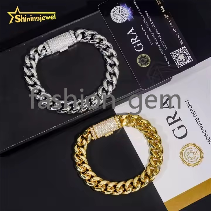 10MM Cheap Price 925 silver Cuban Chains + 925 Silver VVS Moissanite Lock Fashion Men Hip Hop Necklace Bracelet