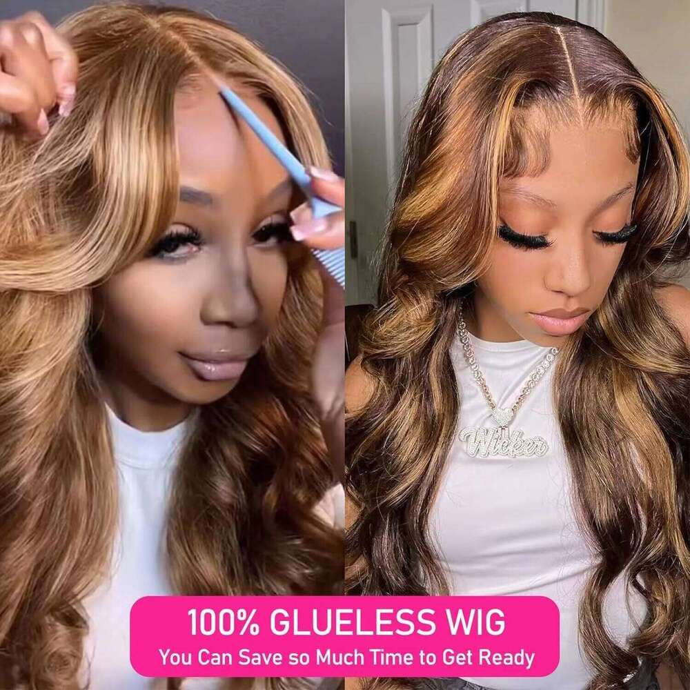 Wear and Go Glueless Human Hair Pre Cut 5x5 HD Closure 180% Highlight Ombre Lace Front Wigs 4/27 Honey Blonde Wig