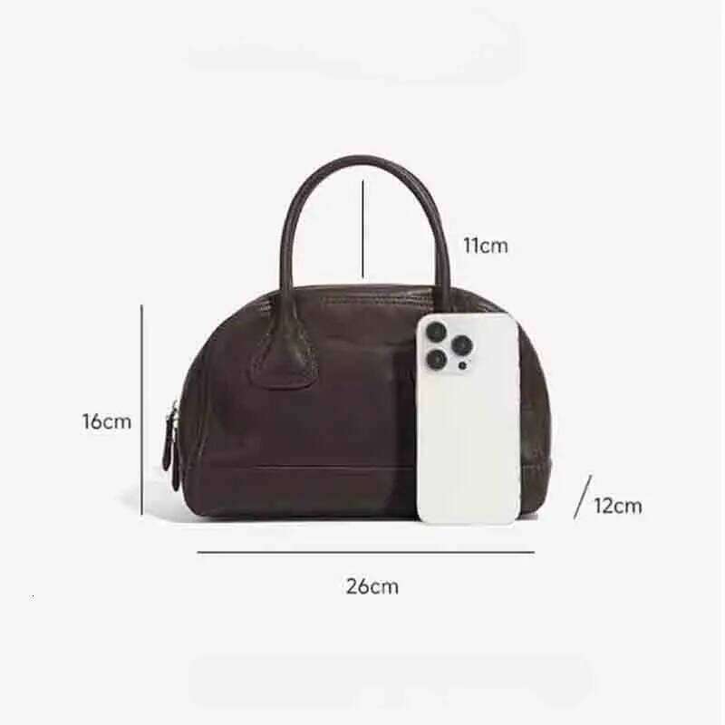 Women's Genuine Leather Vintage Zipper Handbag Small Size Tote Real Cowhide Singel Shoulder Bags P