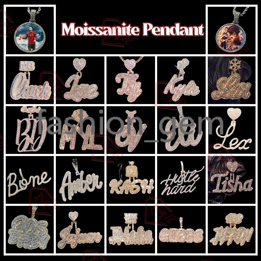 Fully Iced Out Moissanite Letter Pendant Custom Hiphop 925 Silver Pass Diamond Test Moissanite Pendant