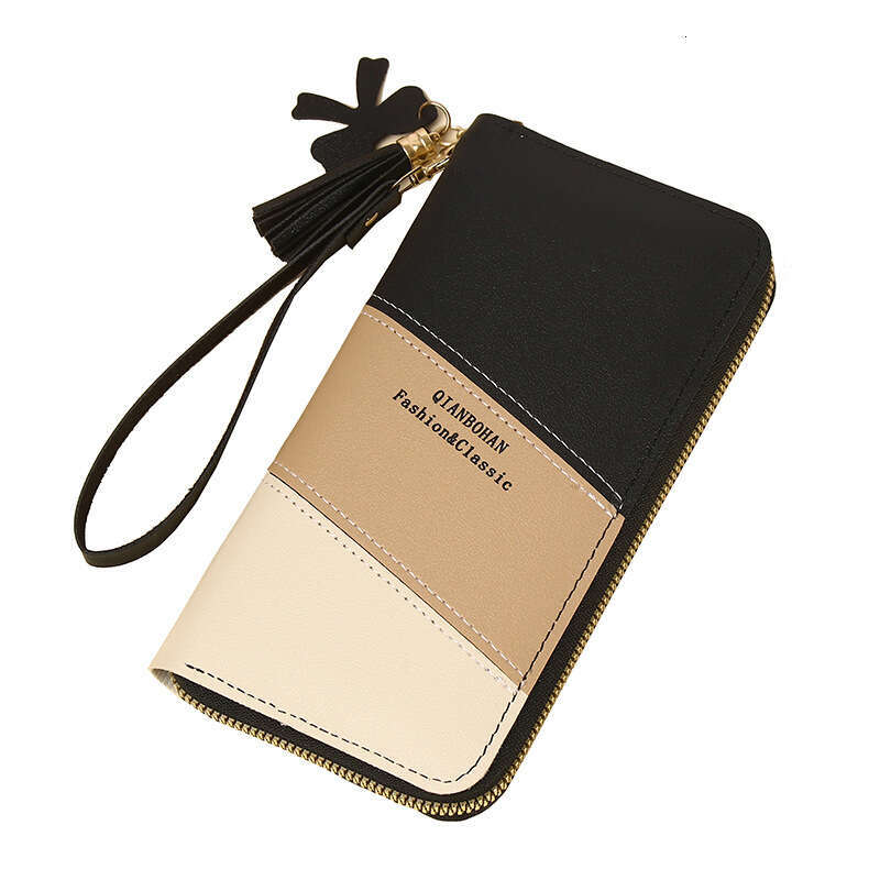 New Style Long Wallet Women, Zipper Purse for Female Students, Korean Version, Color-Block Tassel Versatile Handheld Phone Bag