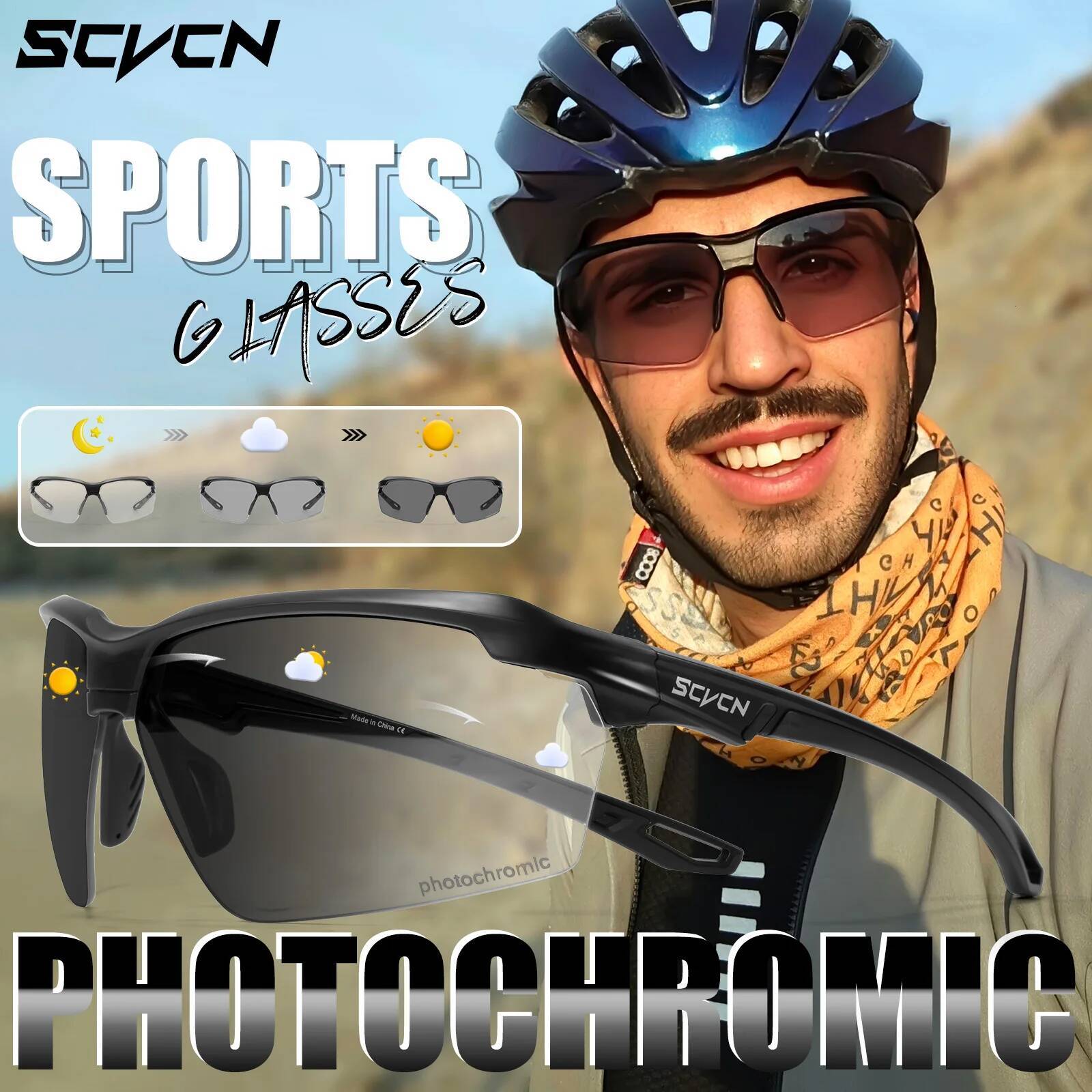 SCVCN Photochromic Men MTB Cycling Sunglasses Women Road Bike Eyewear UV400 Outdoor Sports Running Glasses