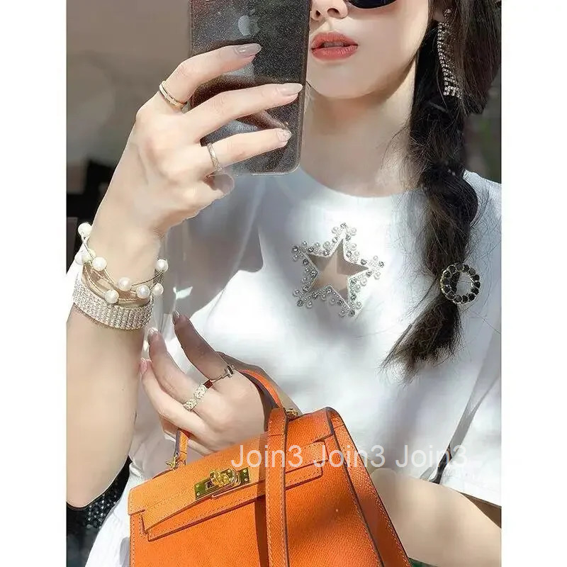 Sequin T Shirt for Women Short Sleeve Woman Tops Korean Popular Clothes Goth Reviews Clothing Polyester Cheap Sales with Sleeves