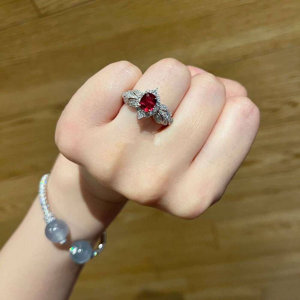 Puerto Rico" French Court High-End Design Niche Shiny Brightening Red Open Ring