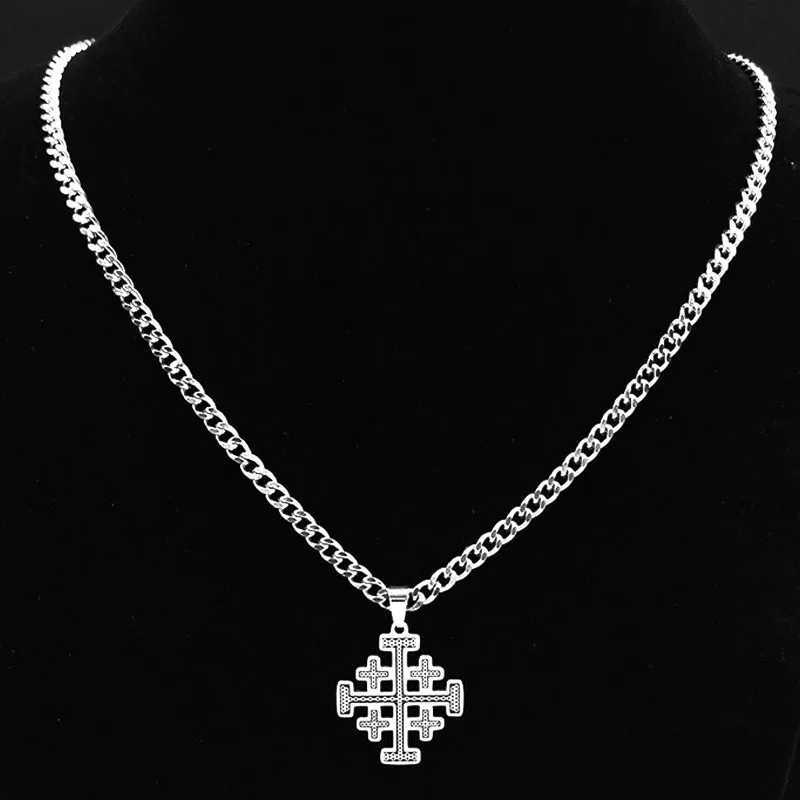 Goth Jerusalem Cross Pendant Necklace for Women Men Choker Stainless Steel Hip Hop Crusader Cross Necklaces Jewelry N1815-2S03 W250618