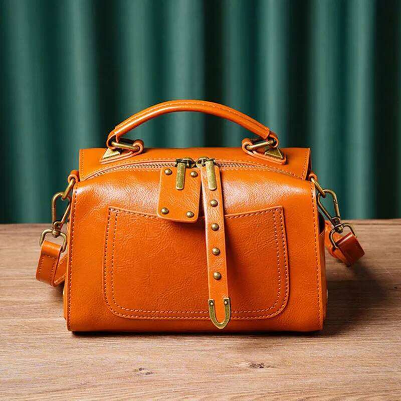 Women's Genuine Leather Boston Handbags Vintage Style Women Shoulder Bag High Quality Cowhide Crossbody Bags 9239