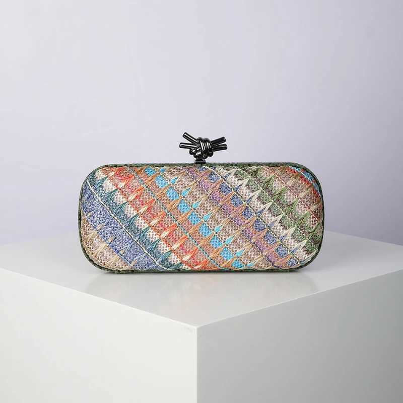 Fashion New Womens Straw Style Colorful Woven Clutch Bags Hand Weaving Summer Beach Bag Cross Chain Large Evening Purse Z250618