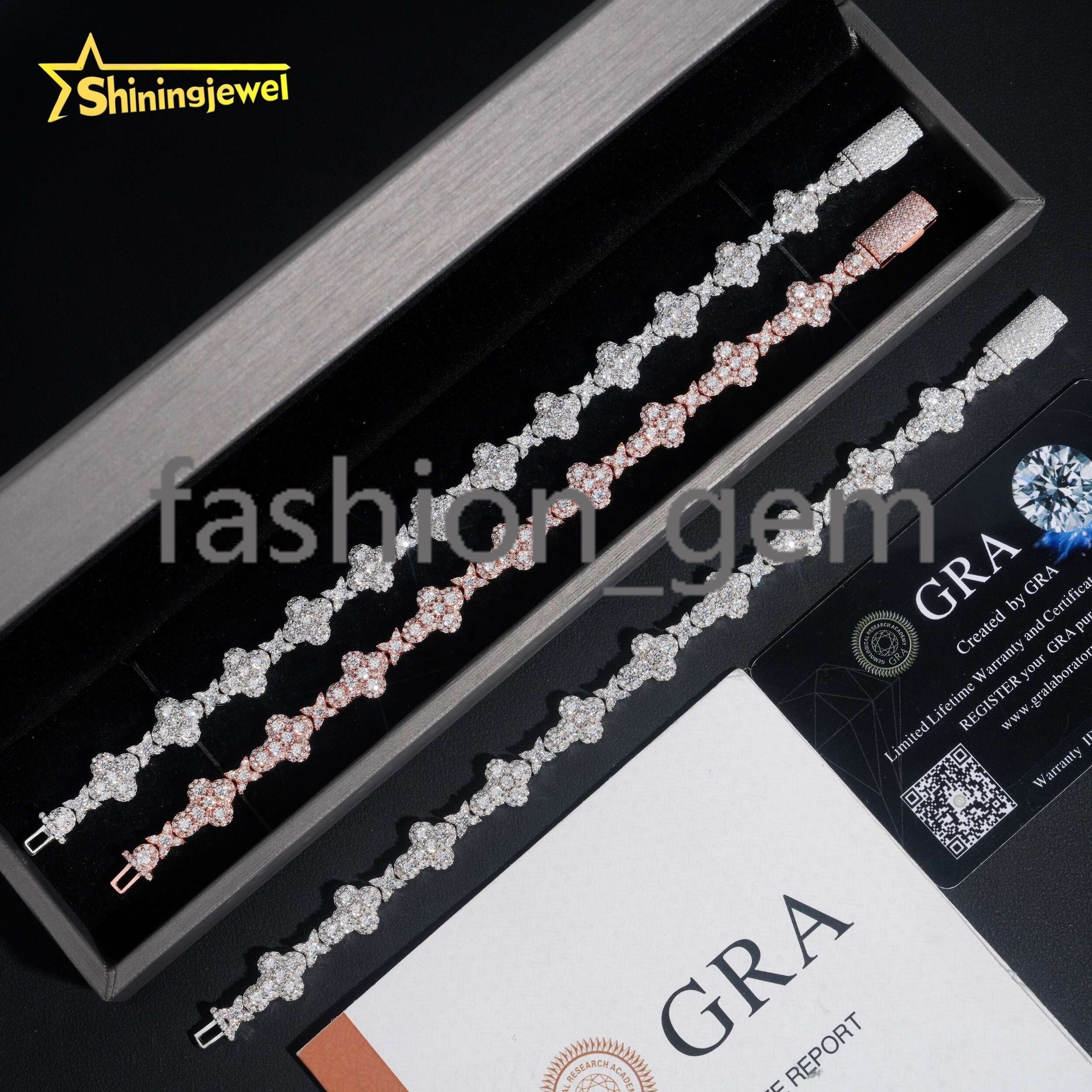 Fine Jewelry Hot Selling GRA Certificate Iced Out 10mm 925 Sterling Silver Hip Hop Cross Moissanite Bracelet