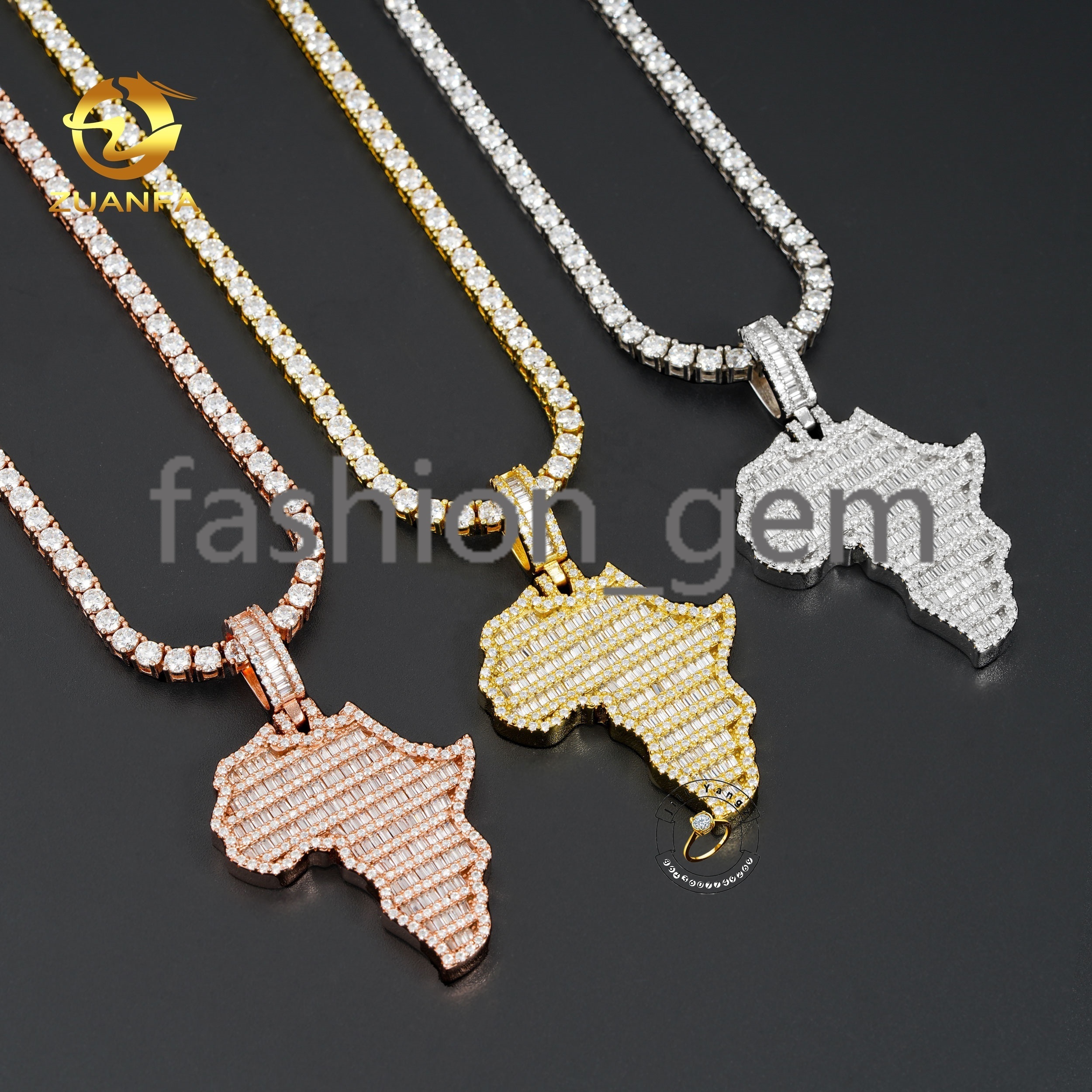Pass Diamond Tester African Map Pendant Charms Full Baguette Moissanite 925 Silver Jewelry Hip Hop Iced Out Gifts