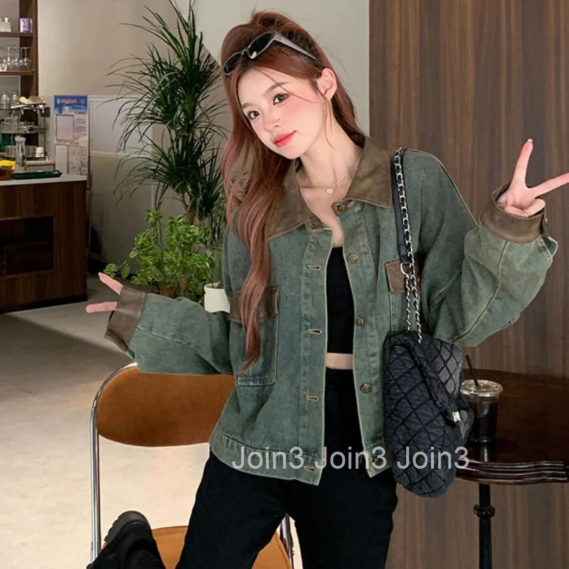 Korean Popular Clothes Cowboy Coat Woman Vintage Denim Jacket for Women Loose Long Sleeve New In Promotion 2025 Models Designer
