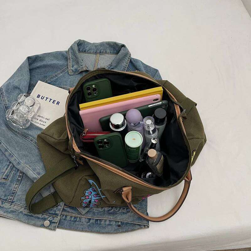 colorful cartoon graffiti pattern womens boston travel clothes bags large capacity shoulder duffle bag canvas crossbody handbag