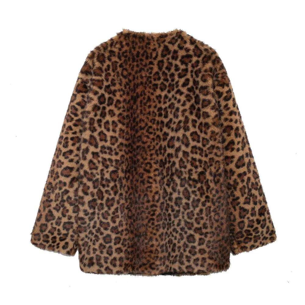 Leopard Print Faux Fur Winter Coat Female Outerwears Plush Jacket Long Sleeve Jackets For Women