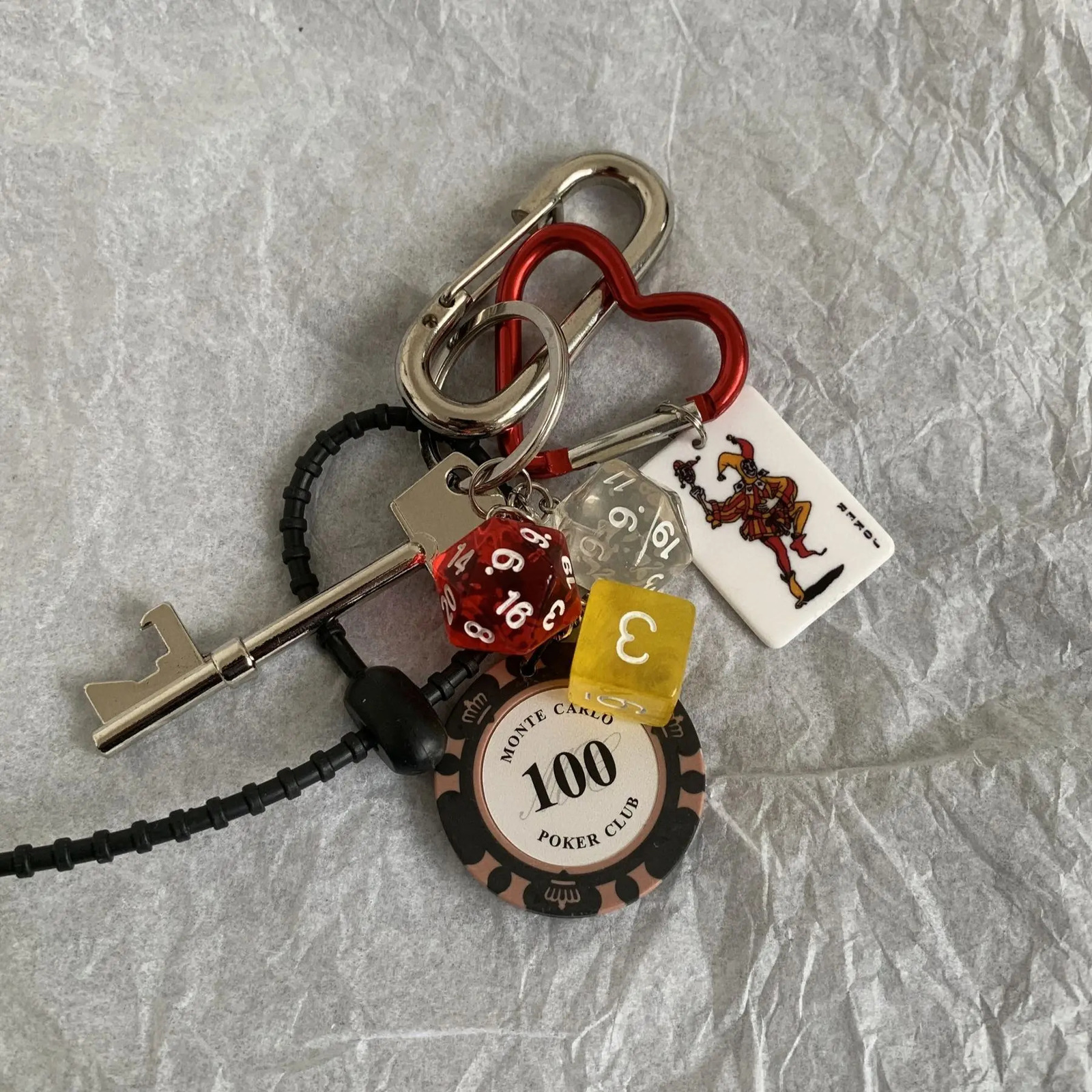 Las Vegas Casino style dice Key Chain Bottle opener Hangings playing cards Backpack pendant 250618