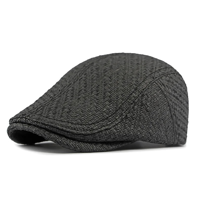 Beret Spring Summer Straw Sun Cap Hat Men Women Breathable Flat Beret Cap Male Female Adjustable Artist Painter Beret Hat 250604