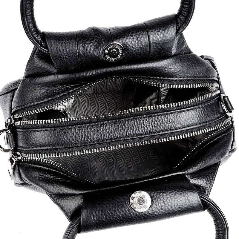 Elegant Soft Cowhide Leather Circle Ring Hand Dumpling Handbags Ruched Design Daily Pouch Small Female Crossbody Bag
