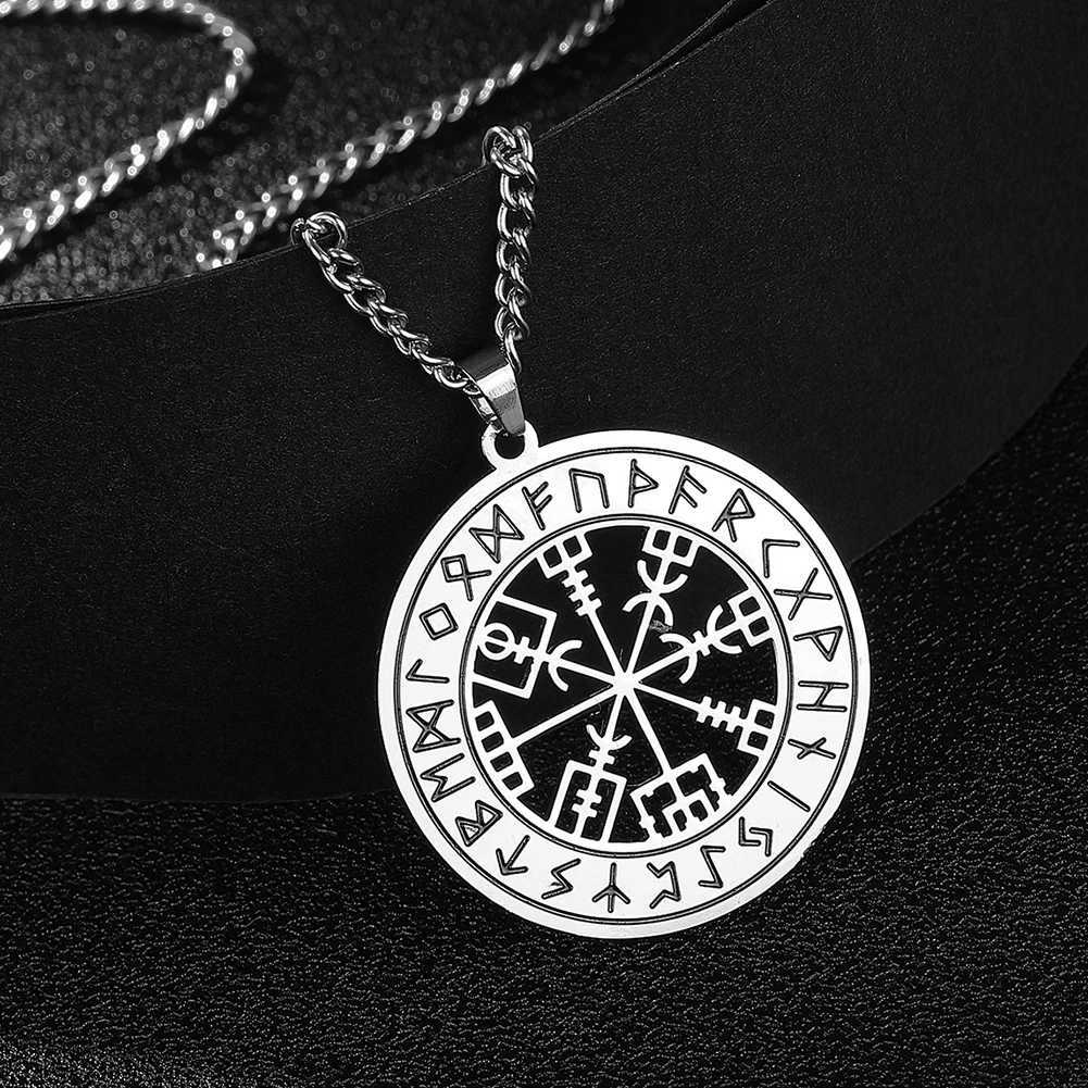 LIKGREAT Norse Viking Odins Runes Male Necklace Vegvisir Symbol Compass Pendant Vintage Stainless Steel Supernatural Jewelry W250618