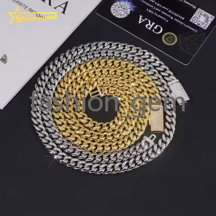 8MM Wide 925 silver Cuban Chains + 925 Silver VVS Moissanite Lock Fashion Men Hip Hop Necklace Bracelet