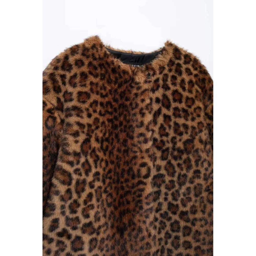 Leopard Print Faux Fur Winter Coat Female Outerwears Plush Jacket Long Sleeve Jackets For Women