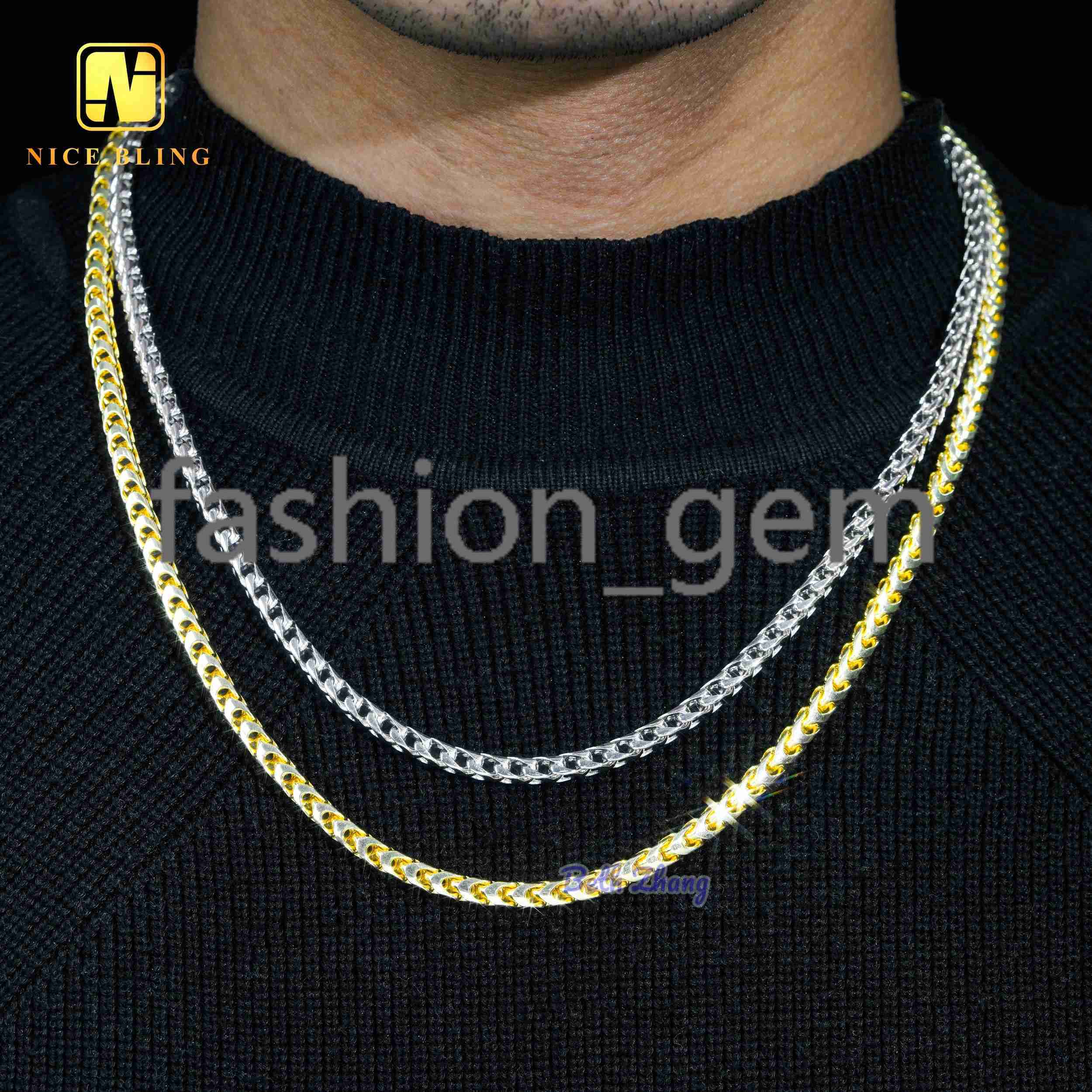 Fashion Hip Hop Franco Chain Wholesale Jewelry Unisex Silver 4mm Charm Chains Moissnite Lock Franci Necklace Bracelet