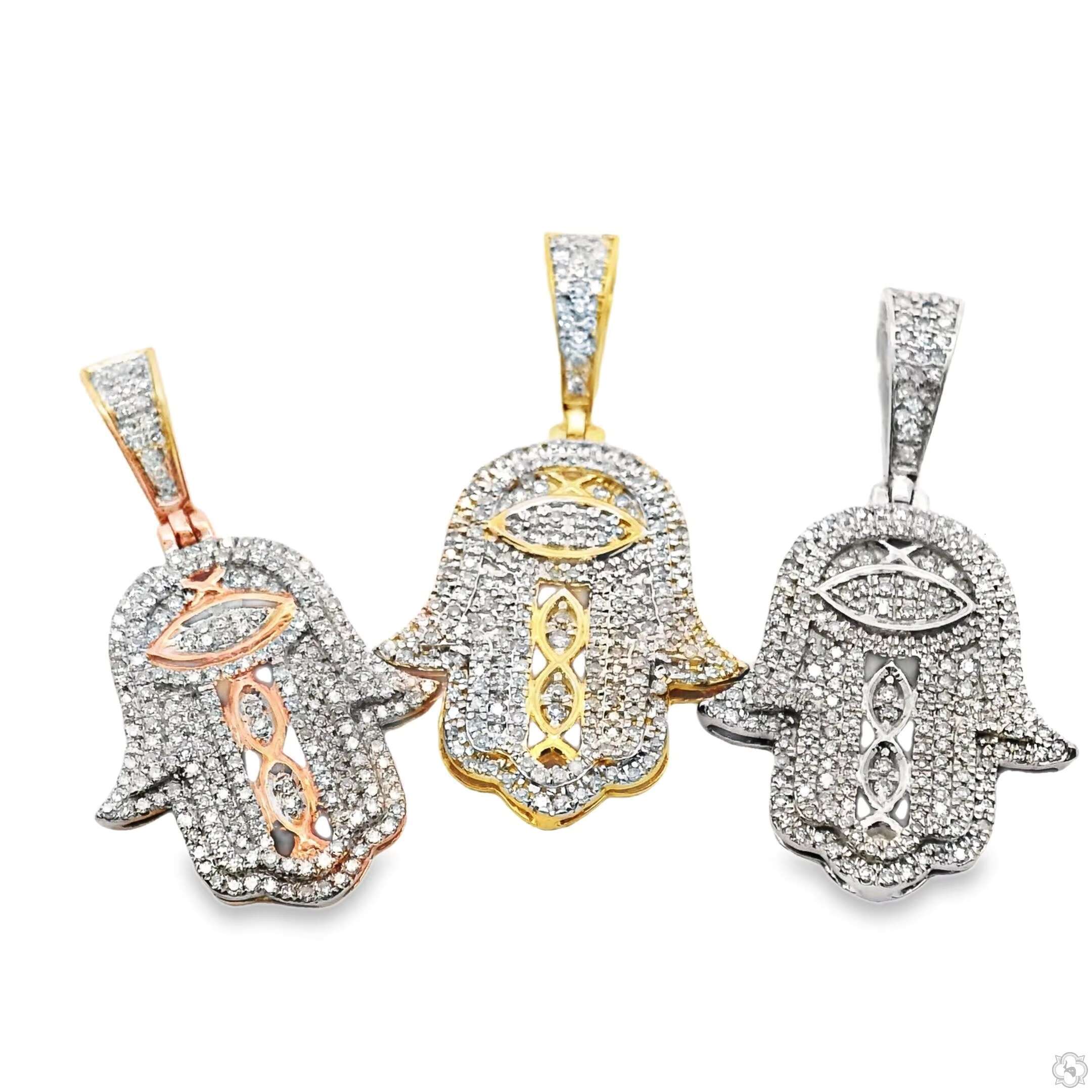 10K Gold VVS Diamond Fatima Hamsa Hand Pendant New Design Luxury Ice Good Luck Necklace with Moissanite Charms Hip Hop Style
