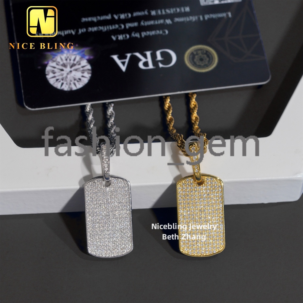 Iced Out Jewelry Hip Hop Fashion Men Pendant Charm 925 Silver Moissanite Diamond Dog Tag Pendant