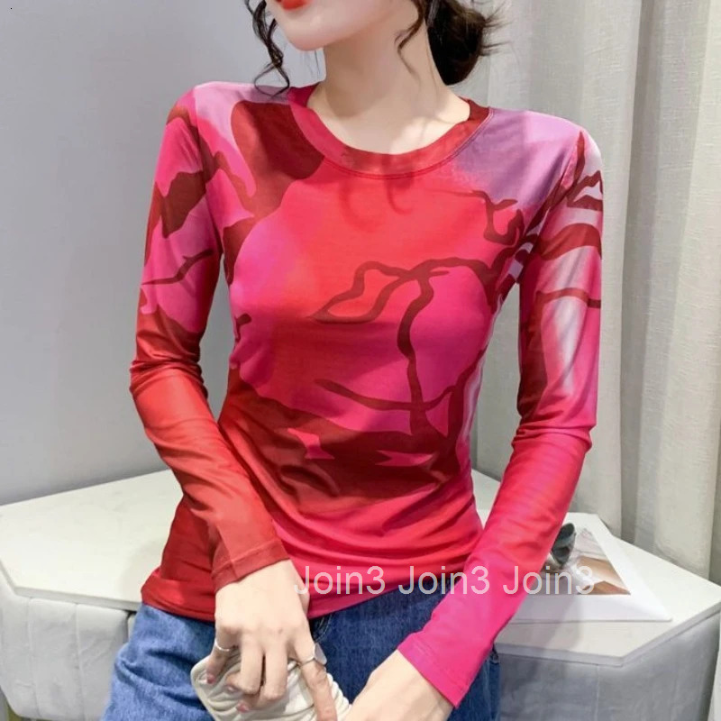 Woman T-shirt 2025 Mesh Skinny Tshirt Top for Women ClothingWith Print Original Fitted Simple Cheap Stylish Cool Beautiful Tee