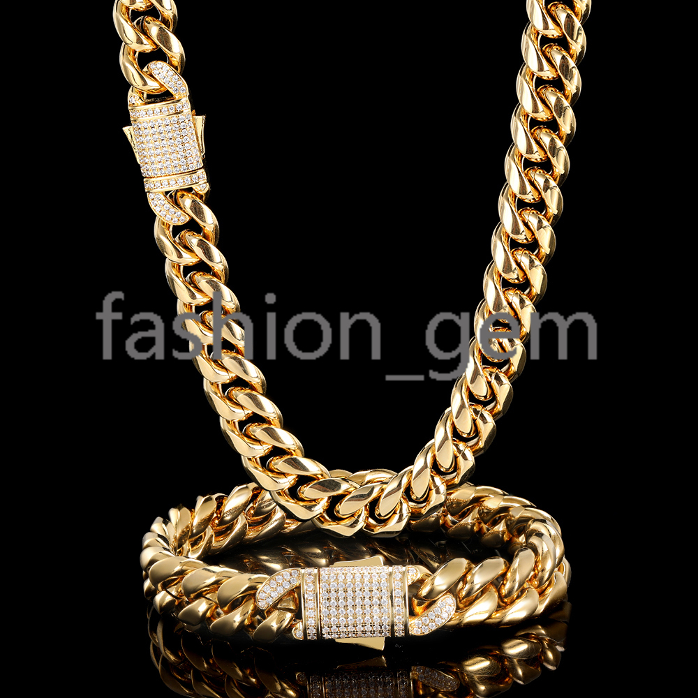 Fashion Hip Hop Jewelry 10/12mm Men Chunky 18k Gold Plated 925 silver 925 silver Necklace Cuban Chain