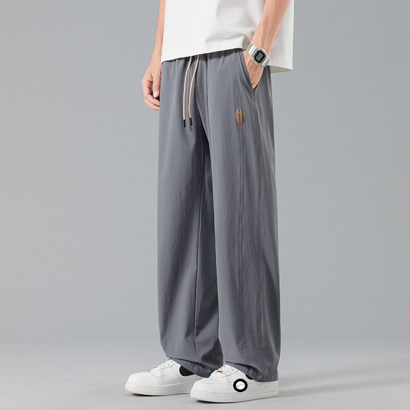 2025 Men's Ice Silk Streetwear Pants - Summer New Arrival Loose Straight-Leg Quick-Dry Sports Casual Long Trousers