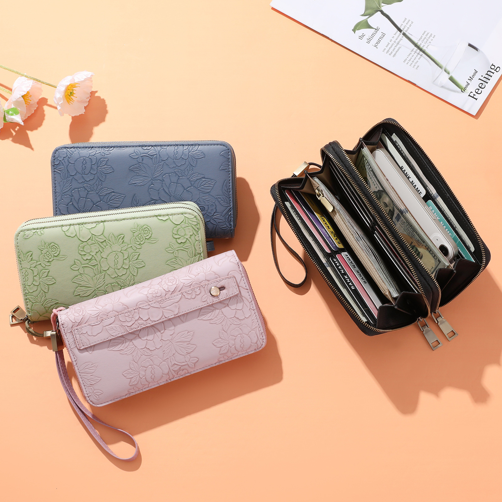 Free Shipping Designer New Long Clutch Bag Double Zipper Wallet Embossed Design Large Capacity Simple Women's Wallet Luxury Bag In Stock