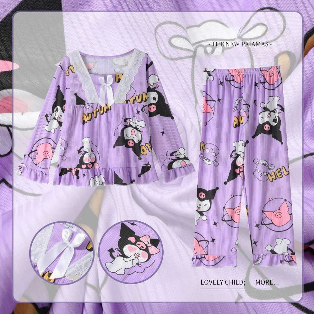 Sanrio Cartoon Sanrio Girls Pajama Sets Loose Lace Decoration Soft Girl Princess Pajamas Suit Casual Comfortable Suitable For Autumn XJ250618XJ250618