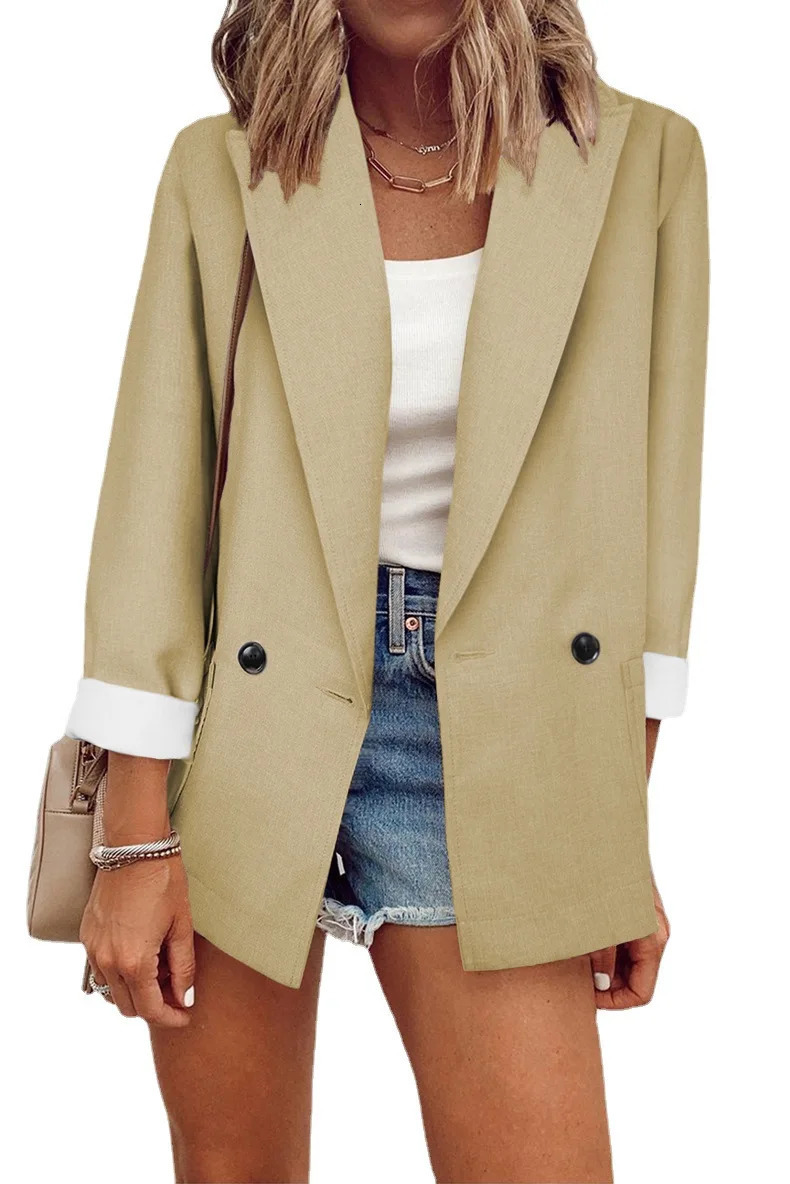2024 Autumn Temperament Coat Womens Long Sleeve Solid Slim Suit Collar Single Breasted Top Clothing Trend 250613